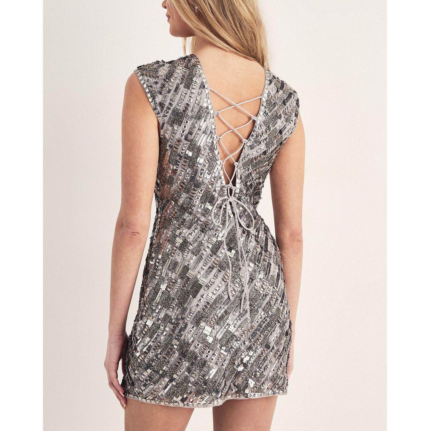 Women's Embellished Lace Up Back Mini Dress