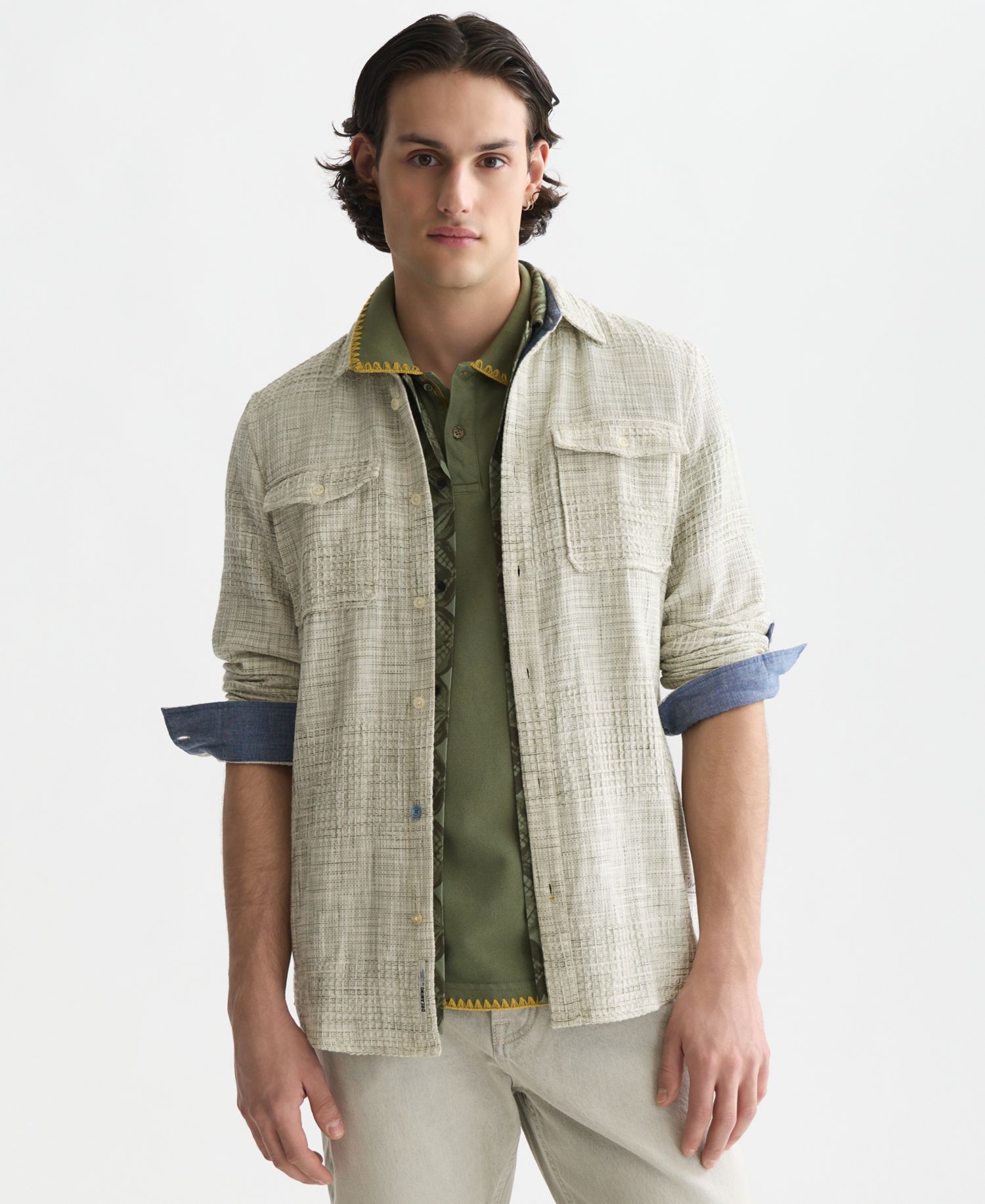 Men's Cotton Melange Waffle Button-Down Shirt