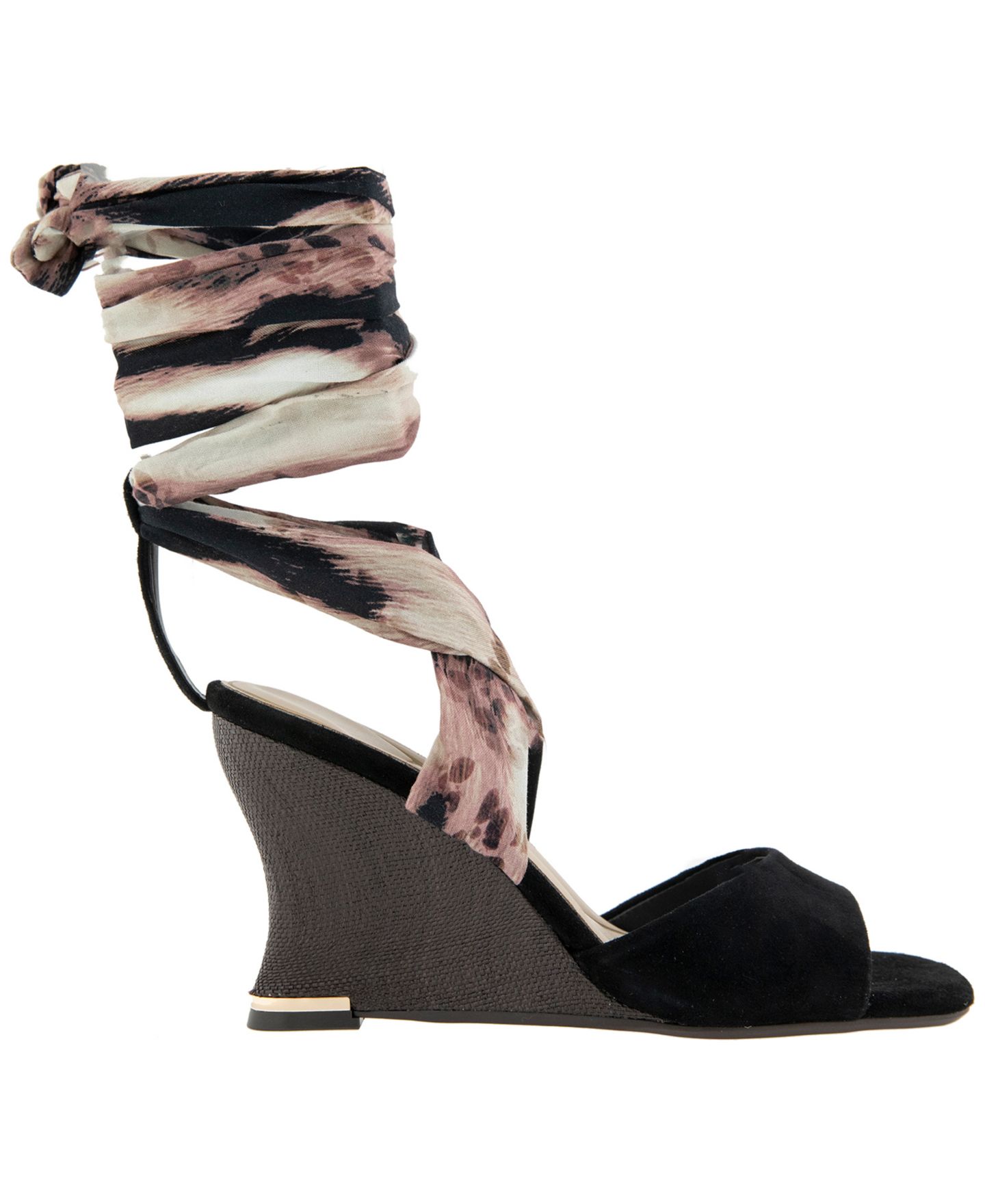 Женские сандалии Kenneth Cole New York Fabia Ankle-Wrap Wedge, цвет: Чёрный / Коричневый замшевый — фото 2