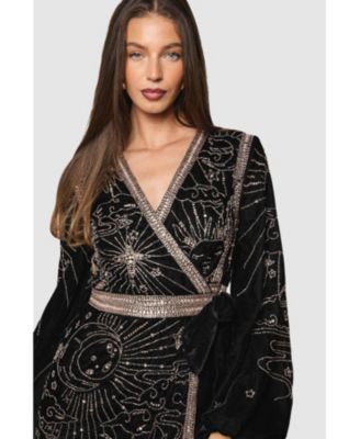 Women's Party Sequin Velvet Wrap Mini Dress