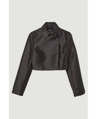 Women's Satin Twill Cropped Wrap Tailored Jacket