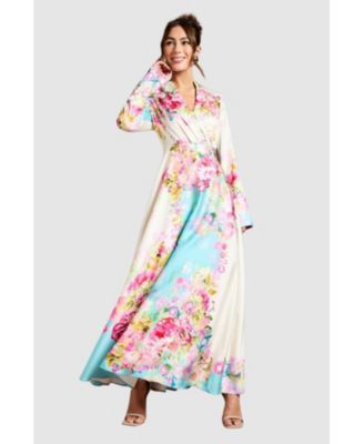 Women's Placement Print Wrap Front Gown