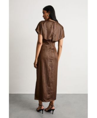 Women's Leather Look Twist Front Midi Dress