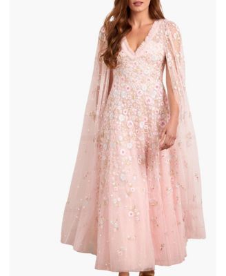 Women's Ethereal Blooms Cape Sleeve Ankle Gown