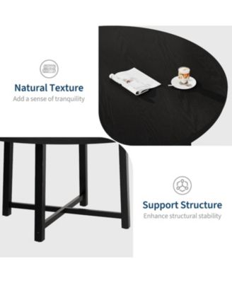 Round Dining Table , Kitchen Dining Room Table with Sturdy Metal Frame, Wood Circle Kitchen Table for Space Saving