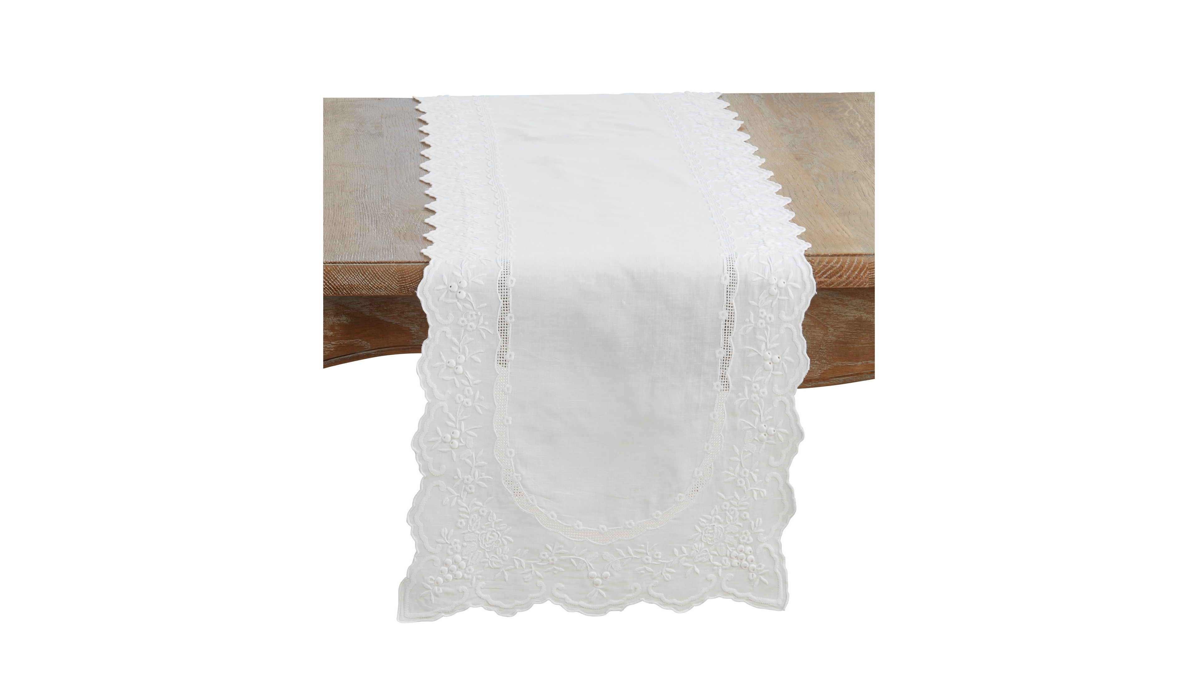 Saro Lifestyle Embroidered Linen Blend Table Runner, 16" x 90"