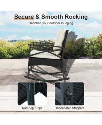 3-Piece Rattan Rocking Chair Set with Tiered Side Table