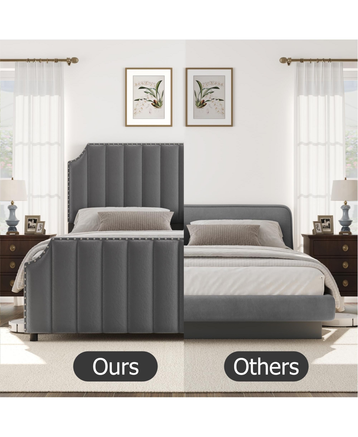 Homfan Upholstered Bed Frame with Headboard and Footboard