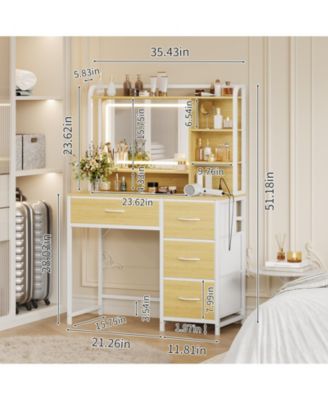  Vanity Desk with Mirror,  Makeup Vanity Table with Shelves, 4 Fabric Drawers Storage, Modern Dressing Table for Bedroom, Gift for Women