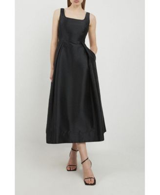 Women's Taffeta Full Skirt Tailored Midi Dress