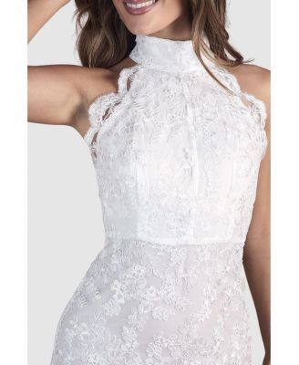 Women's High Neck Mesh Mini Wedding Dress