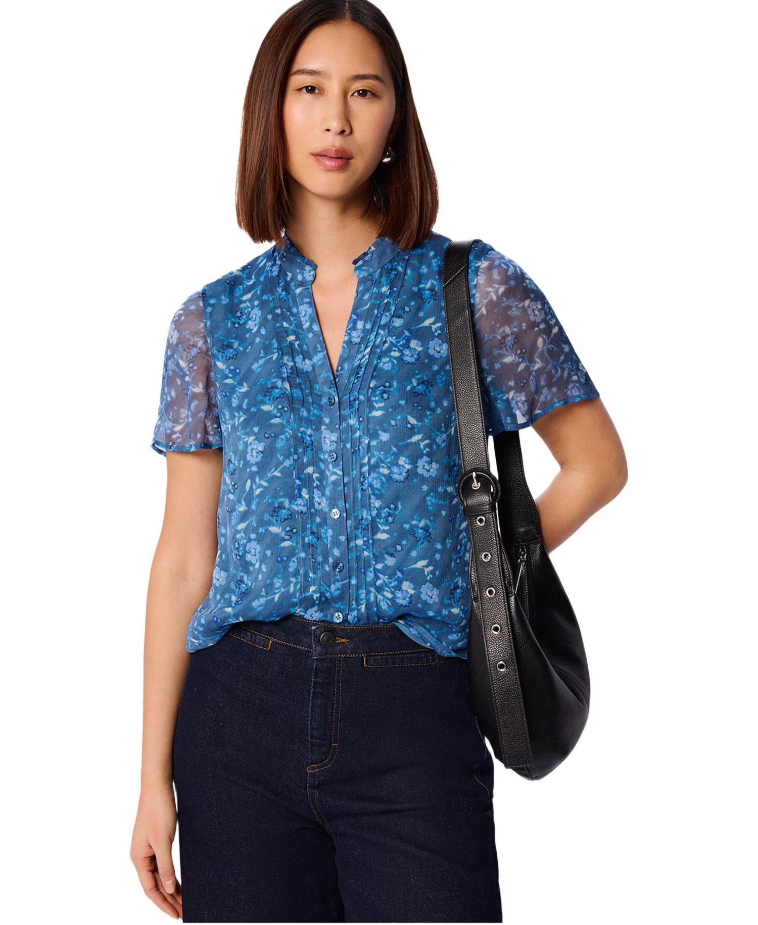 Women's Ditsy Floral V Neck-Blouse
