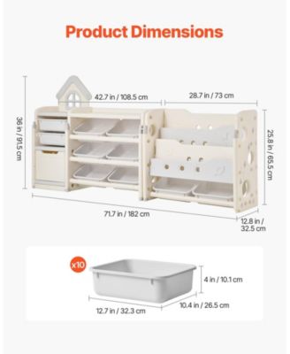 Kids Toy Storage Organizer with Bookshelf and 10 Bins