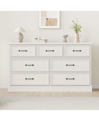 7 Drawer Dresser for Bedroom, 55'' Wide Wooden Dressers with Metal Handle, Mid Century Modern Chest of Drawers Closet