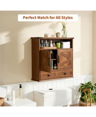 Farmhouse Wall Cabinet with Barn Doors and Adjustable Shelf, 25 in Wide Bathroom Storage Organizer for Bath, Laundry and Entryway
