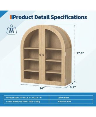 Arched Bathroom Wall Cabinet with Glass Doors and Adjustable Shelves, Wood Over Toilet Storage Organizer for Bathroom and Laundry Room
