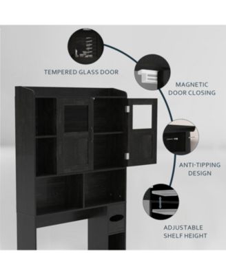 Over Toilet Storage Cabinet with Glass Doors and Adjustable Shelves, 67.4 in Tall Bathroom Organizer for Bath or Laundry