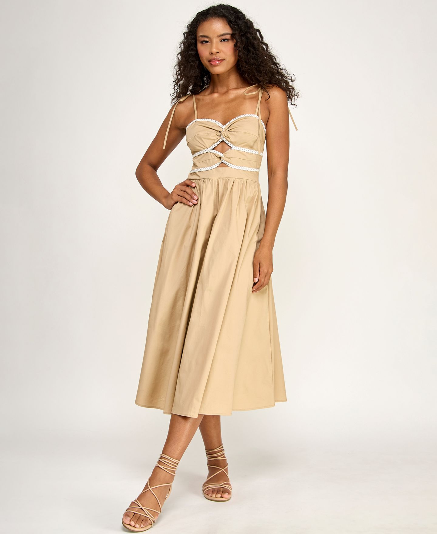 Женское платье SENI & CADE Juniors' Tie Shoulder Twisted Front Midi, цвет: Нейтральный — фото 2