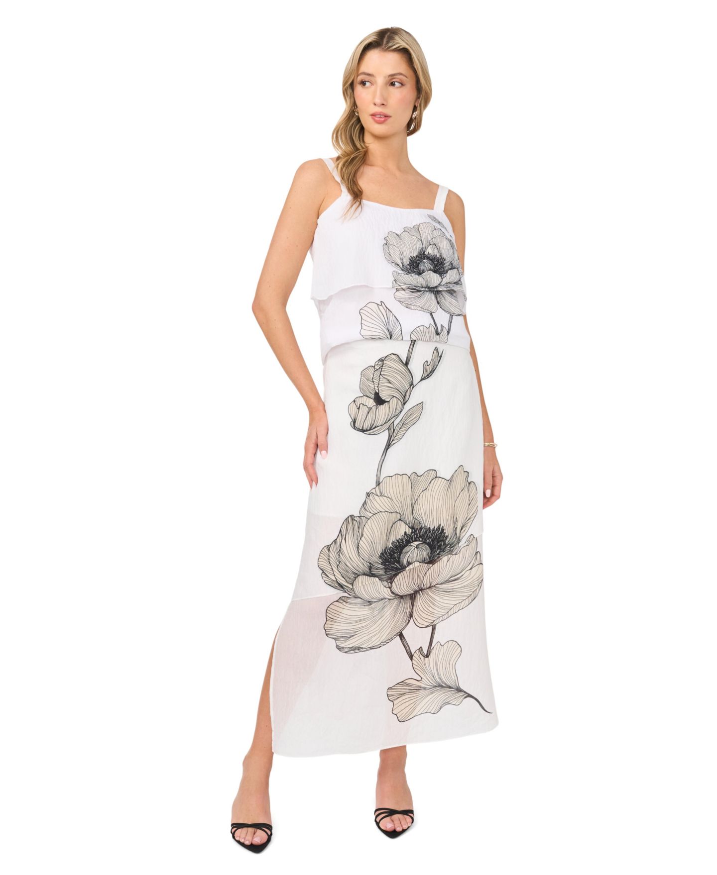 Женская юбка Vince Camuto Printed Layered Maxi, цвет: Белый — фото 2