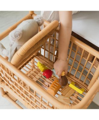 Handcrafted Rattan Kids Shopping Cart with Baby Seat - Wicker