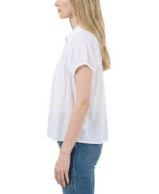 Petite Collared Rouched Yoke Top