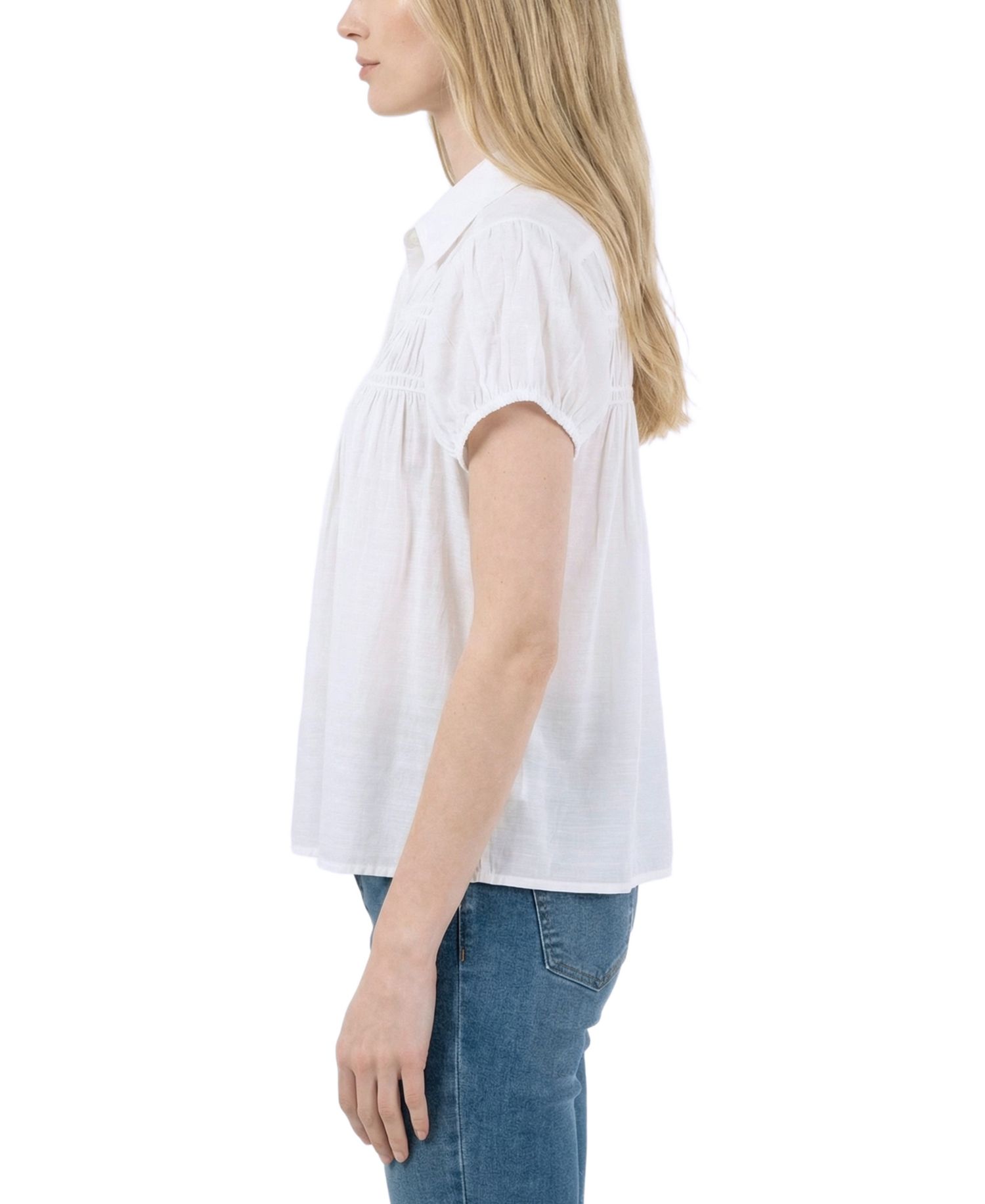 Petite Collared Rouched Yoke Top