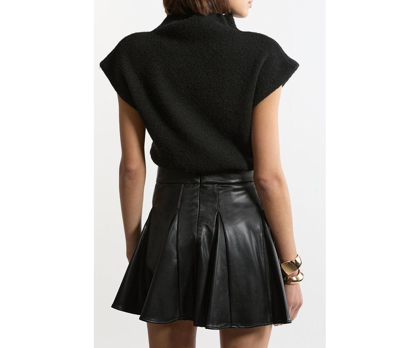 Женская юбка Karen Millen Faux Leather Flippy Mini, цвет: Чёрный — фото 6