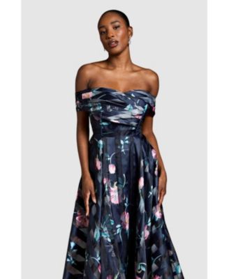 Women's Stripe Organza Pleat Top Midi Dress