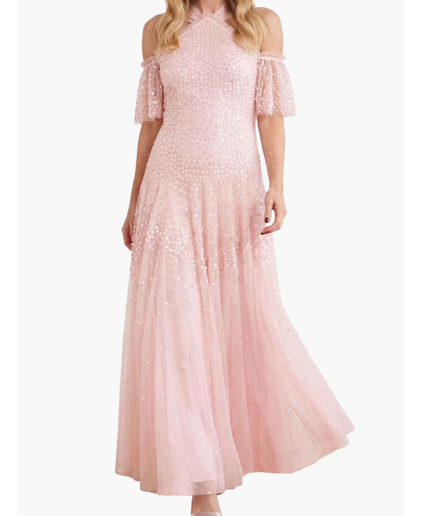 Женское платье Needle & Thread Scallop Sequin Halter-Neck Ankle Gown, цвет: Seashell — фото 6