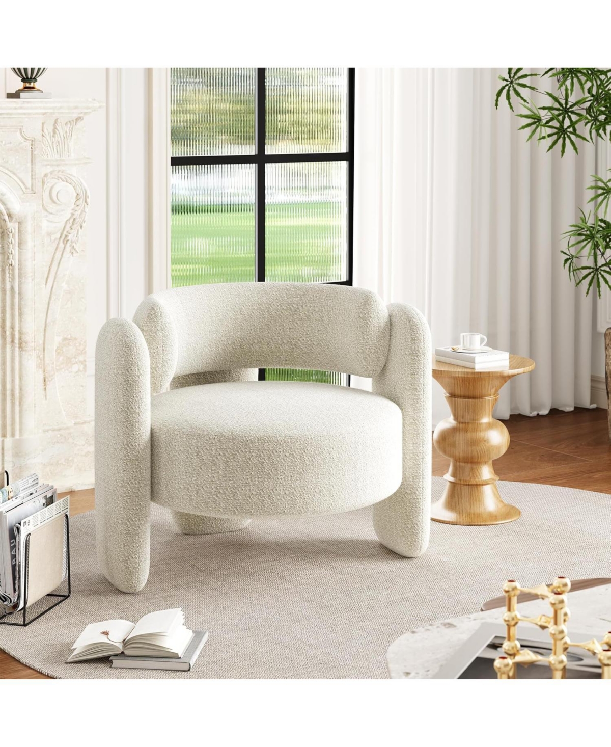 gaomon Chenille Accent Chair Mid-Century Upholstered Living Room Chair Cozy Round Armrest Chair with Back Round Corner Side Sitting Lounge Armchair