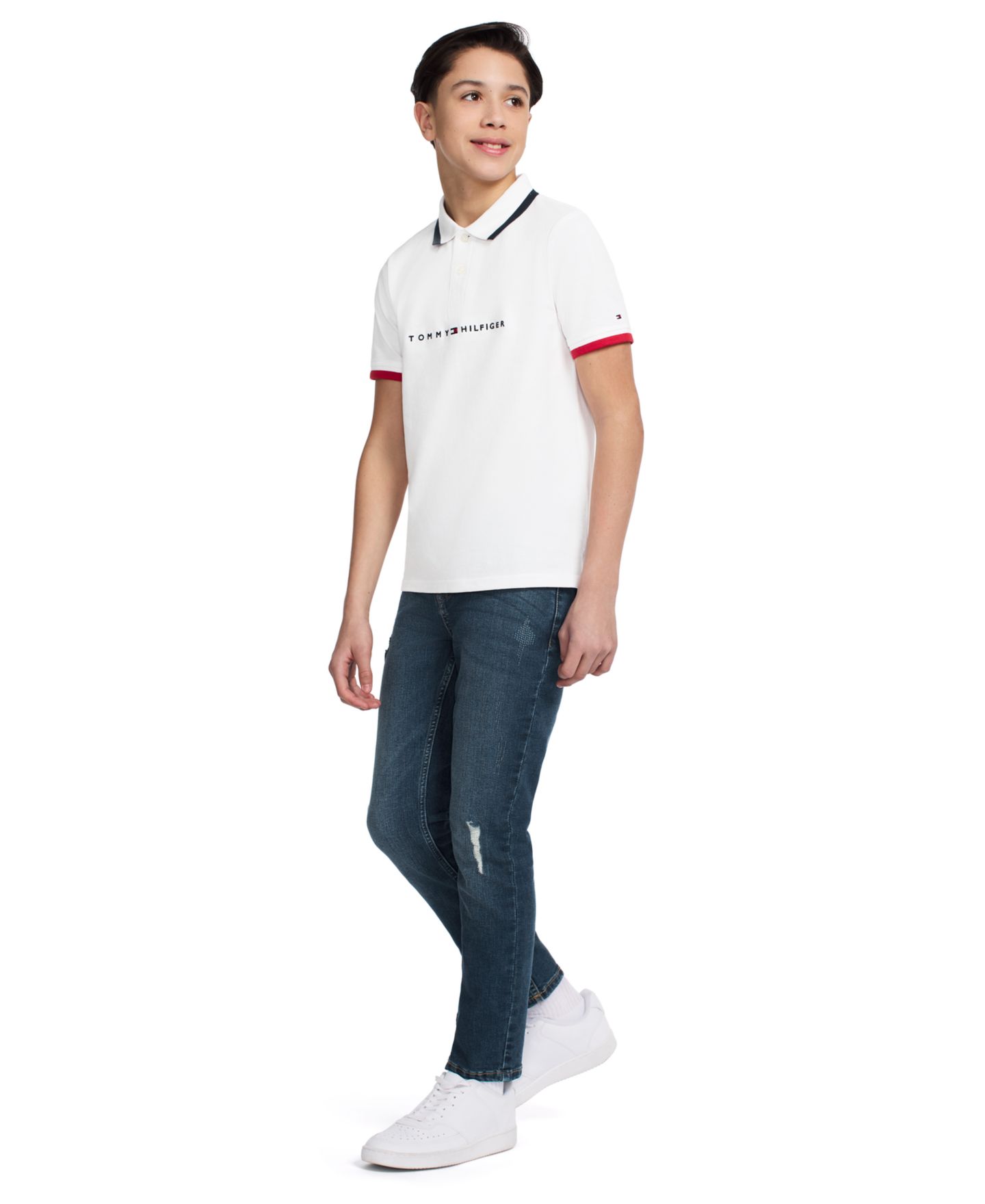 Поло Tommy Hilfiger Tomas Short-Sleeve Tipped Polo для мальчиков, цвет: Белый — фото 2