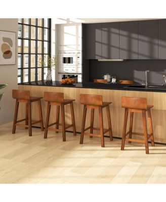 24.5'' Solid Wood Bar Stools Set of 4 Home Counter Kitchen Stools w/ Low Backrest and Footrest
