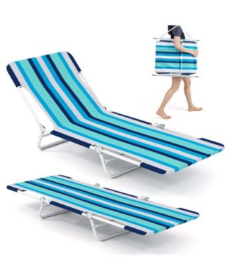 2 Pieces 5-position Lay Flat Beach Recliner with Carry Strap and Metal