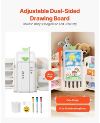 4-Tier Kids Toy Storage with Bookshelf, Drawing Board and 10 Bins, 88.6 x 36 in