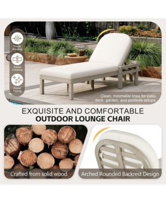 Patio Acacia Wood Reclining Chaise Lounge - Adjustable 5-Gear Backrest and Comfort Cushioned Seat, Outdoor Furniture for Deck and Lawn