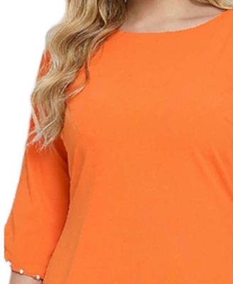 Plus Size 3/4-Petal-Sleeve Dress