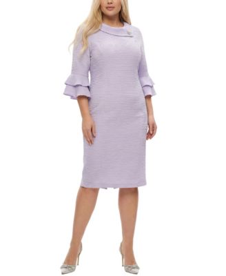 Plus Size 3/4-Sleeve Shawl Collar Dress