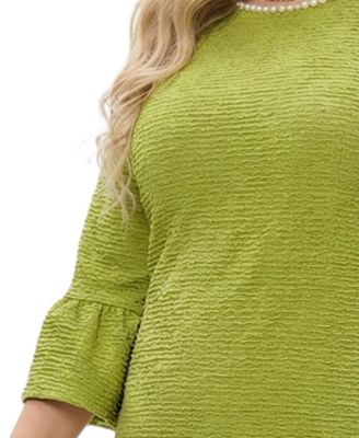 Plus Size 3/4-Sleeve Mother of Pearl Detail Dress