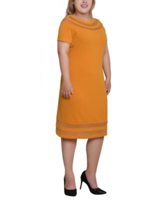 Plus Size Short-Sleeve Dress with Mesh Insets