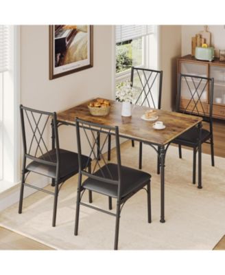 5-Piece Rustic Compact Dining Set for 4, with Kitchen Table and Upholstered Chairs for Small Spaces, Apartments and Studios