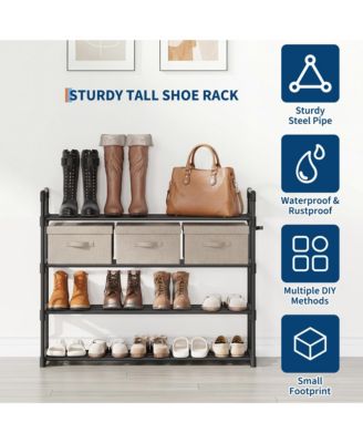 Slim Shoe Rack with Metal Frame and Fabric Shelves, Adjustable Shoe Storage Organizer for Entryway, Bedroom, Closet and Living Room