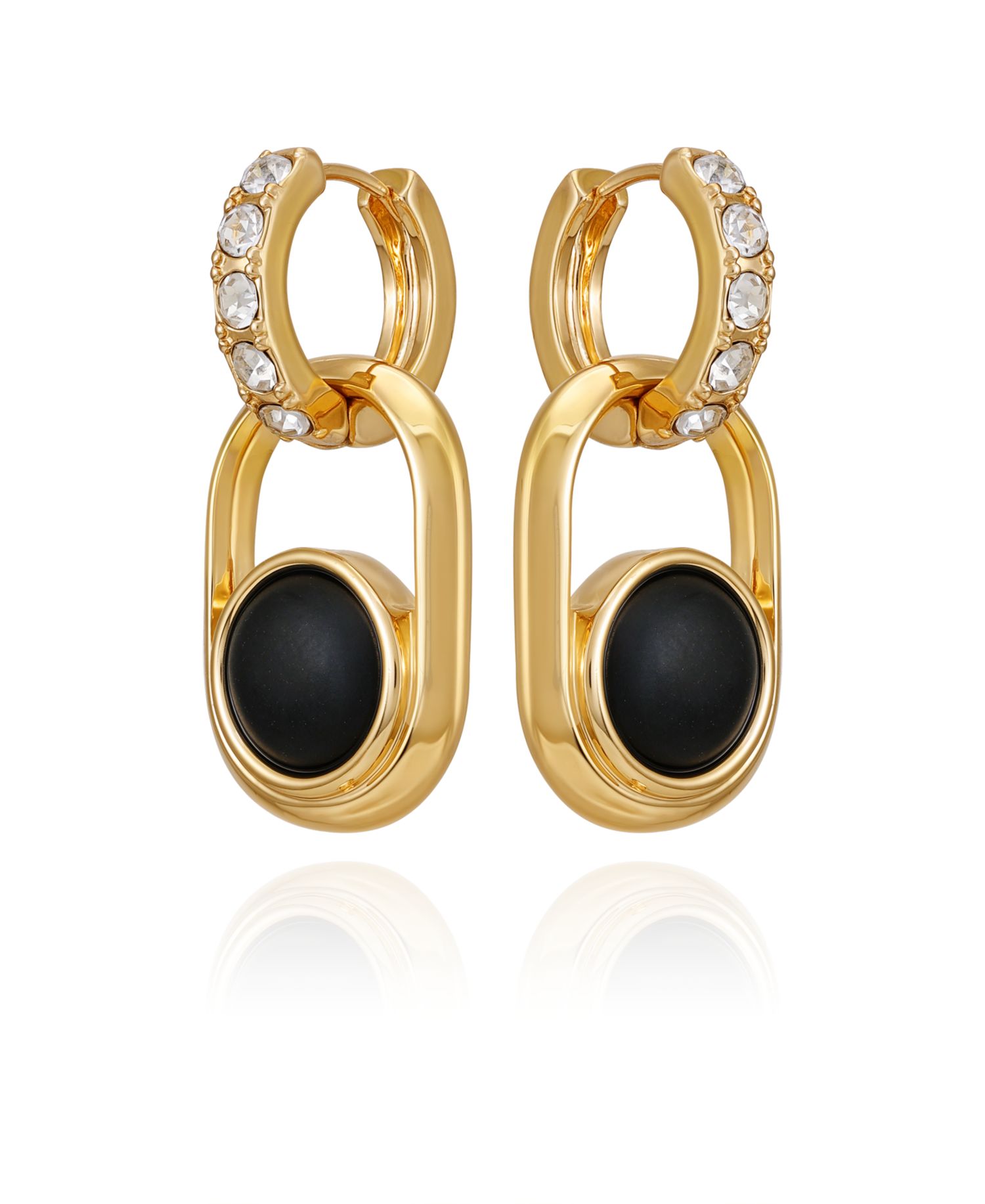 Gold-Tone Black Stone Linear Drop Earrings