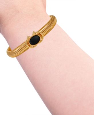 Center Stone Accent Gold-Tone Stretch Bracelet