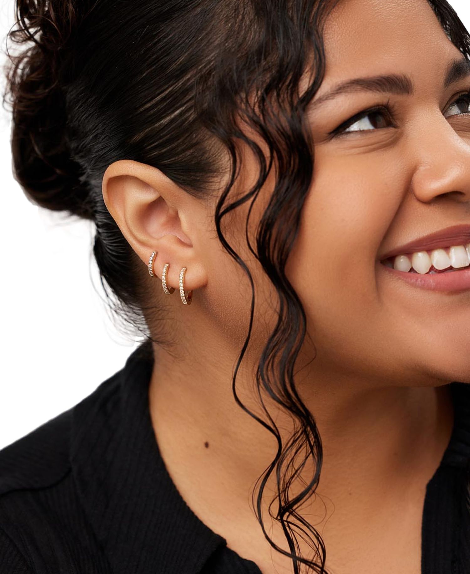 Gold-Plated Pave Medium Huggie Hoop Earrings