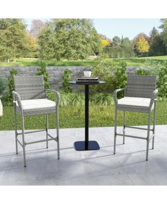 Set of 2 Rattan Patio Bar Stools Outdoor Bar Height Chairs w/ Cushions