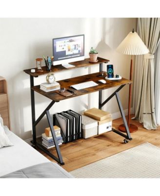 Rolling Computer Desk with Charging Station