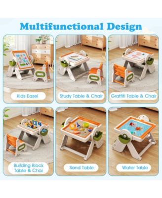 6-in-1 Kids Activity Table and Chair Set with Folding Art Easel