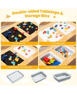 Kids Wooden Activity Table Set with Chalkboard and Foldable Bins