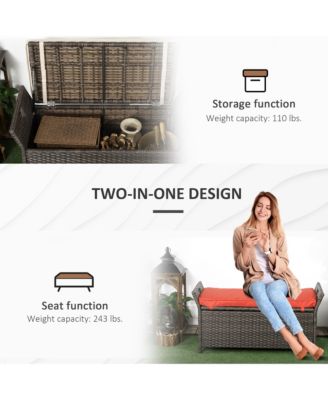 29 Gallon Outdoor Patio Wicker Storage Bench w/ Cushion