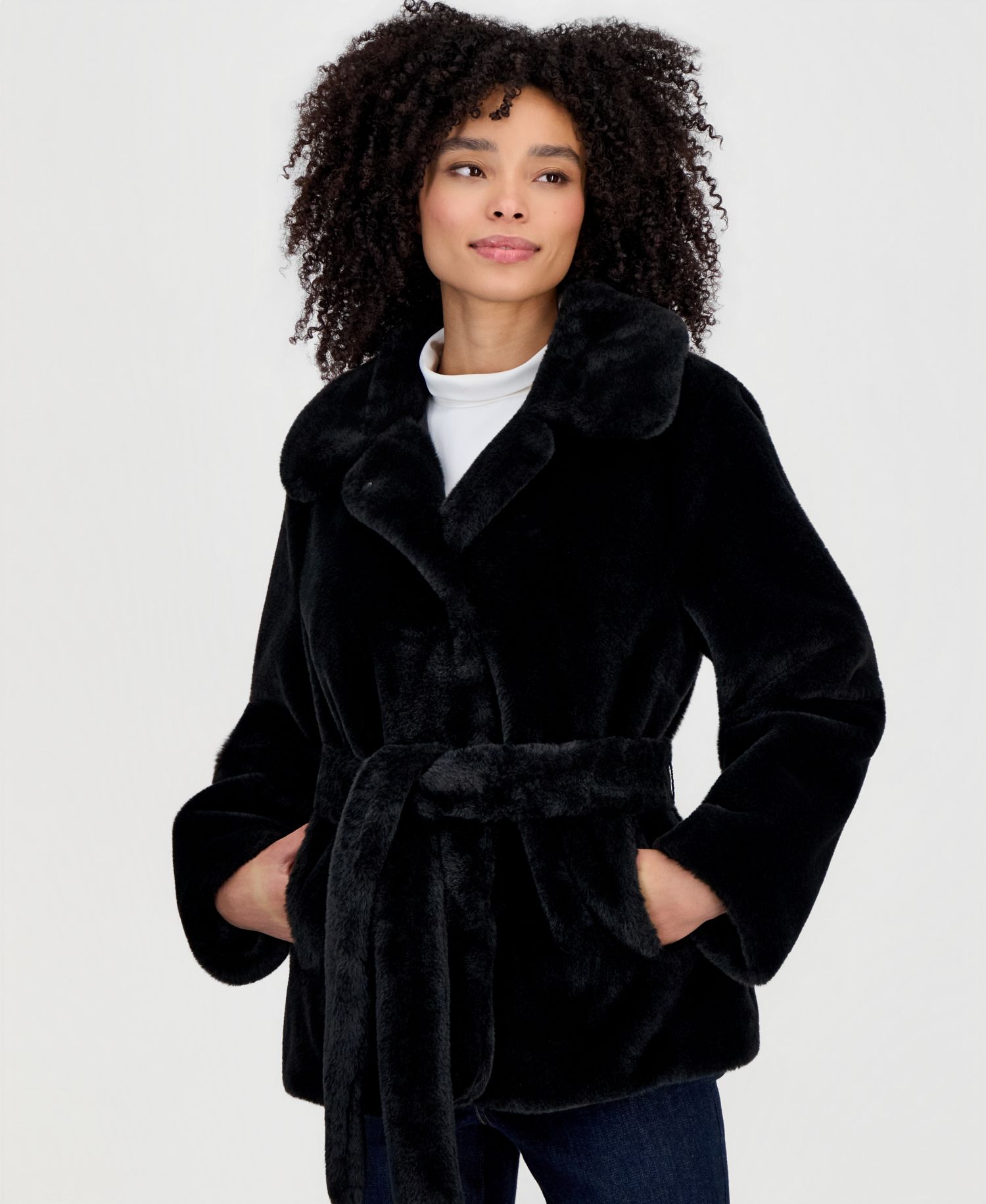 Women's Faux-Fur Belted Lined Coat